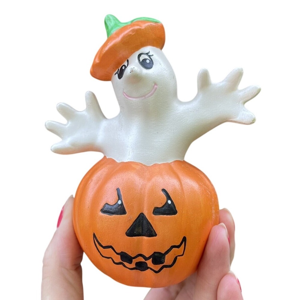 Vintage Hand Painted Ceramic Ghost Pumpkin Figure